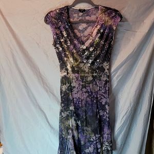 Komarov Multi-Color Floral Print V-Neck Dress Sz S